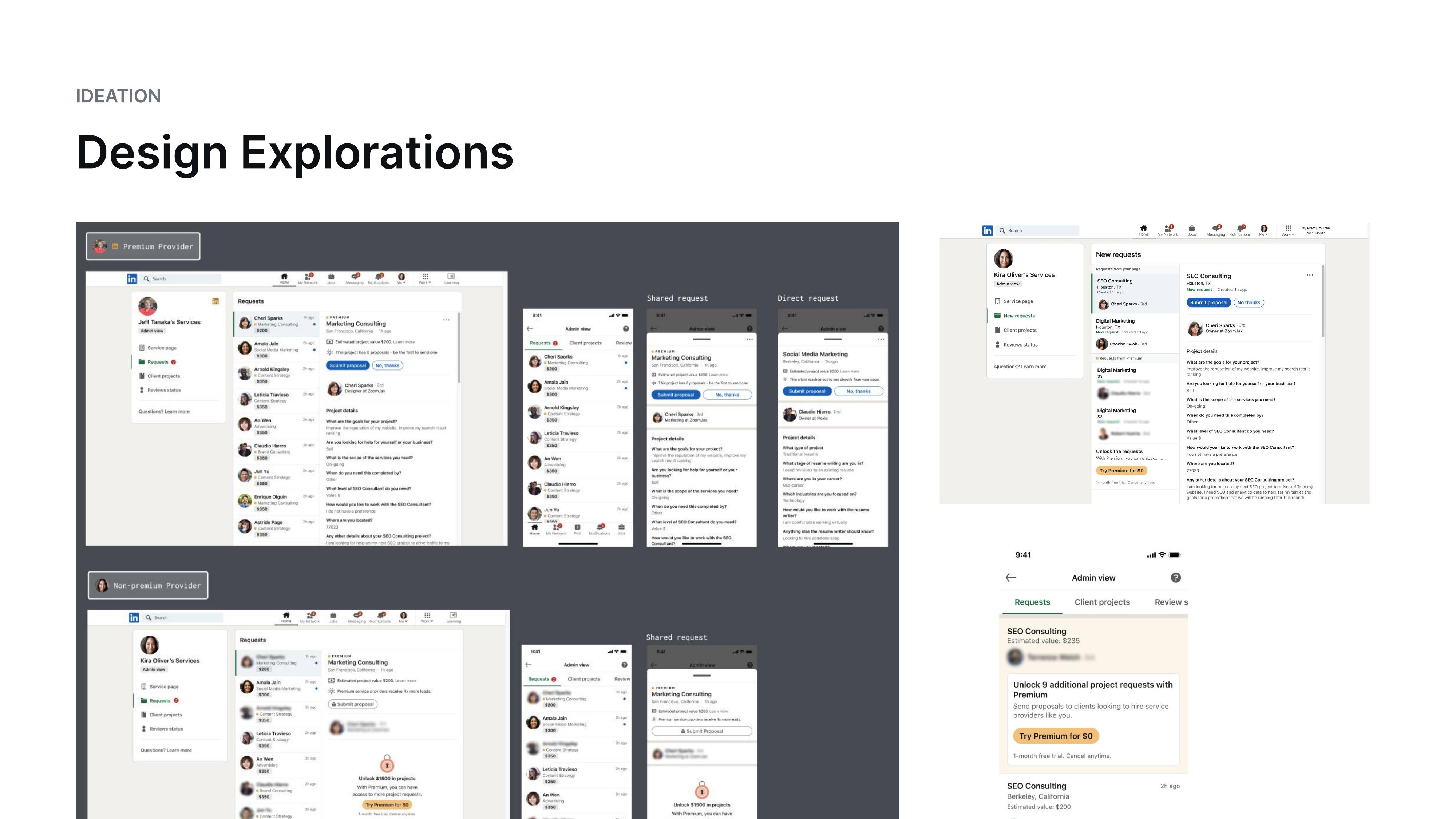Design explorations: Premium vs non-premium provider admin views