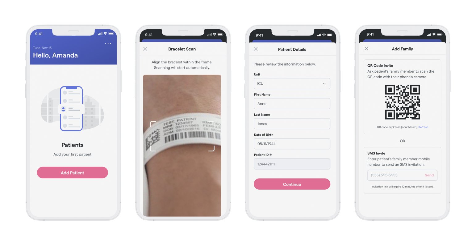 Caregiver app: patient enrollment flow screens